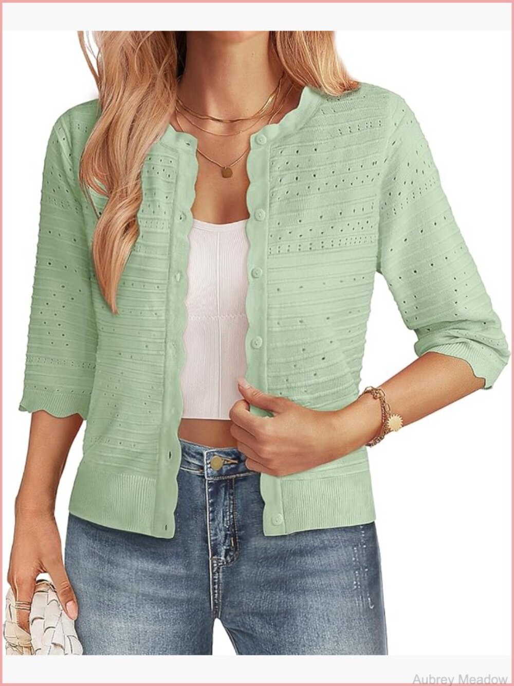 3/4 Sleeve Cropped Cardigan Sweater, Lightweight Knit Bolero Shrugs